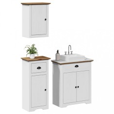 vidaXL Set de mobilier de baie 3 piese lemn masiv de pin alb și maro 3307648
