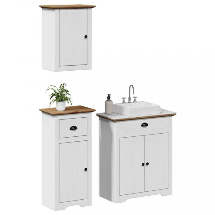 vidaXL Set de mobilier de baie 3 piese lemn masiv de pin alb și maro 3307648