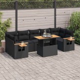 VidaXL Set mobilier grădină perne 8 piese negru, poliratan/lemn acacia 3327569