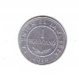 Moneda Bolivia 1 boliviano 2010, stare foarte buna, curata, America Centrala si de Sud, Fier