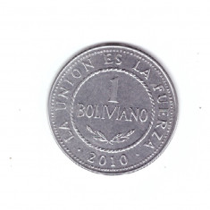 Moneda Bolivia 1 boliviano 2010, stare foarte buna, curata