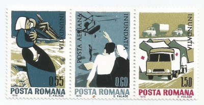 Romania, LP 743/1970, Inundatia, triptic, eroare, MNH foto