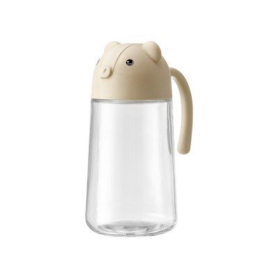 Recipient de ulei, Cyrax, Model Ursulet, Sticla pentru Lichide de Bucatarie, Inchidere Deschidere Automata, 18.5 x 13 cm, Volum 630 ml, Bej foto