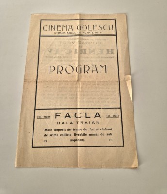 Carte veche Program Cinema Golescu Bucuresti Pliant foto