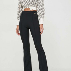 Elisabetta Franchi pantaloni femei, culoarea negru, evazati, high waist