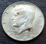 (A486) MONEDA DIN ARGINT SUA - HALF DOLLAR 1964 LIT. D, KENNEDY, 12.5 GR, AG 900