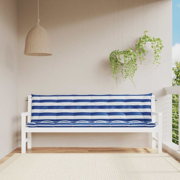 vidaXL Perne bancă, 2 buc, dungi albastre și albe, 200x50x7 cm, textil