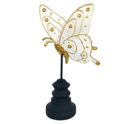 Statueta decorativa, Fluture pe postament, Alb, 26 cm, 219H foto
