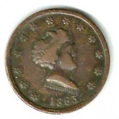 SUA STATELE UNITE ALE AMERICII 1 ONE CENT 1863 MONEDA DE NECESITATE TOKEN foto