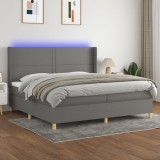 vidaXL Pat cu arcuri, saltea și LED, gri &icirc;nchis, 200x200 cm, textil