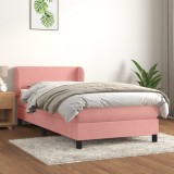 Cumpara ieftin Pat box spring cu saltea, roz, 100x200 cm, catifea