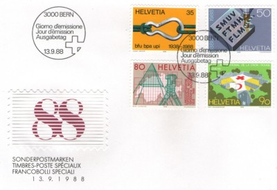 Elvetia 1988 - aniversari 2, serie pe FDC foto