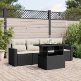 Cumpara ieftin Set mobilier de grădină cu perne, 5 piese, negru, poliratan