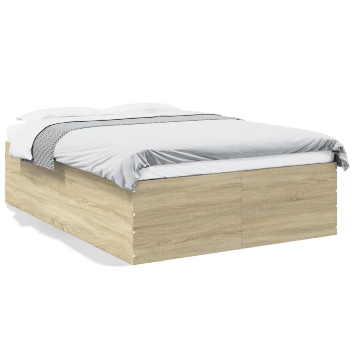 vidaXL Cadru de pat, stejar sonoma, 135x190 cm, lemn prelucrat