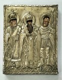 Sf. Nicolae din Myra, Sf. Haralambie si Sf. Mina, Icoana cu Ferecatura din Arginr, Grecia, Secol XIX