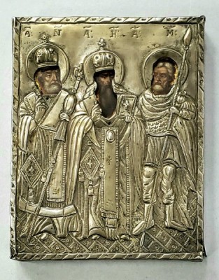 Sf. Nicolae din Myra, Sf. Haralambie si Sf. Mina, Icoana cu Ferecatura din Arginr, Grecia, Secol XIX foto