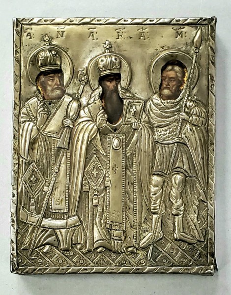 Sf. Nicolae din Myra, Sf. Haralambie si Sf. Mina, Icoana cu Ferecatura din Arginr, Grecia, Secol XIX