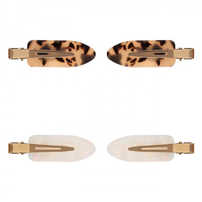 Clame Păr, Model Fildes, Set 4 Bucăți, Maro și Alb, Lungime 6cm