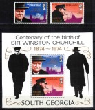 Georgia de Sud 1974, Mi #47-48 + Bl 1**, Winston Churchill, MNH! Cota 15,50 &euro;!, Oameni, Nestampilat