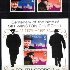 Georgia de Sud 1974, Mi #47-48 + Bl 1**, Winston Churchill, MNH! Cota 15,50 €!
