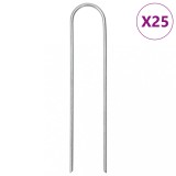 vidaXL Tarusi Pamant Forma U, 25 buc, 15x3.5cm, Otel Galvanizat, Fixare Folie, Gazon, Prelata