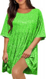 UD Femei Rochie Paiete Sparkly Giltter G&acirc;t Rotund Maneca Scurta A-Line Loose Swi