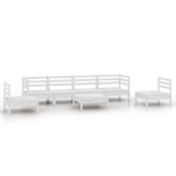 Set mobilier de gradina, 7 piese, alb, lemn masiv de pin