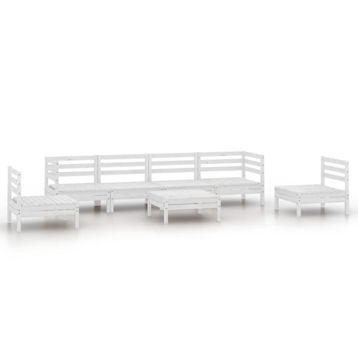 Set mobilier de gradina, 7 piese, alb, lemn masiv de pin