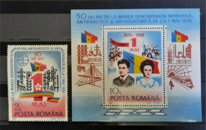 Timbre 1989 - 50 de ani de la demonstratia din 1 mai 1939 MNH