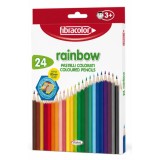 Creioane colorate Fibracolor Rainbow, 24 culori intense, usor de ascutit, pentru scoala si activitati creative