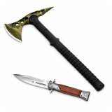 Cumpara ieftin Set topor si briceag de vanatoare DEPOX&reg;, otel inoxidabil, verde, 40 cm/27 cm, teaca inclusa