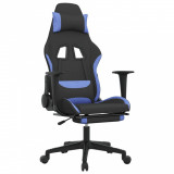 Scaun de gaming cu masaj/suport picioare, negru/albastru textil