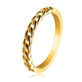 Inel din aur galben 585 - două linii &icirc;mpletite cu decupaje &icirc;n mijloc, aspect de lanț - Marime inel: 52