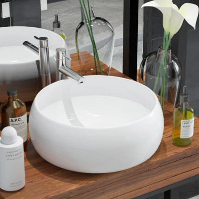vidaXL Chiuvetă de baie rotundă, alb, 40 x 15 cm, ceramică foto