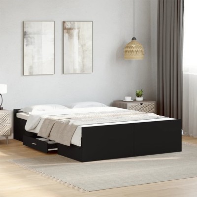 vidaXL Cadru de pat cu sertare, negru, 135x190 cm, lemn prelucrat foto