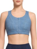 Tricou sport cu aspect de blugi, &icirc;nchidere frontală, suport puternic, mărime mare &ndash; Albastru deschis M