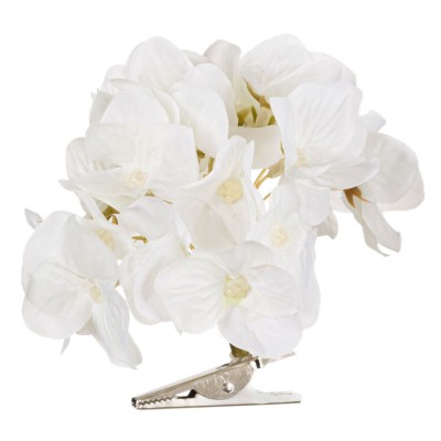 Floare Artificială cu Clips, Hortensie, Dimensiune 10 cm, Culoare AlbĄ foto
