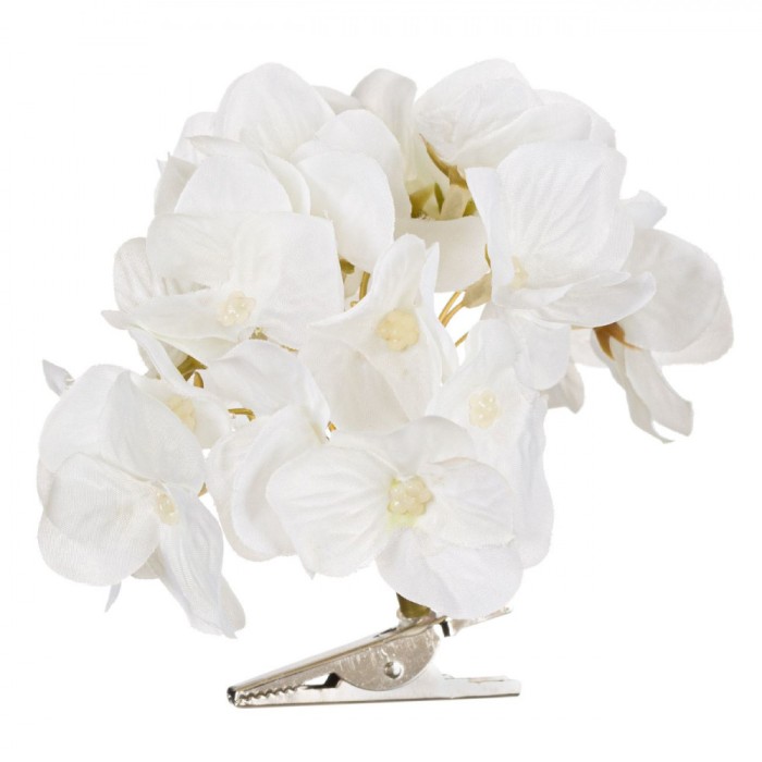 Floare Artificială cu Clips, Hortensie, Dimensiune 10 cm, Culoare AlbĄ