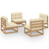 Set mobilier de gradina cu perne, 4 piese, lemn masiv de pin