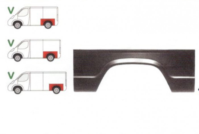 Segment reparatie aripa spate Mercedes 207-410 Din 1977-1995 Partea Stanga, Punte Spate, lungime 1370, inaltime 505 mm