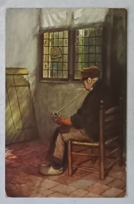 BATRAN CU PIPA , PICTURA de CLAUS MEYER , REPRODUCERE PE CARTE POSTALA , INCEPUT DE SEC. XX foto