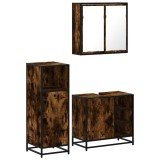 Cumpara ieftin Set mobilier de baie, 3 piese, stejar fumuriu, lemn prelucrat