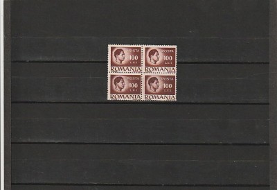 RO 1945 LP 187 MIHAI I VAL 100 LEI BLOC DE 4 TIMBRE EROARE DANTELATURA STG. MNH foto