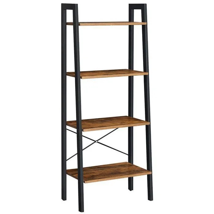 VASAGLE Biblioteca tip scara, cadru otel cu 4 polite din MDF, stil industrial, 56x34x138cm, maro rustic Household NewTrend