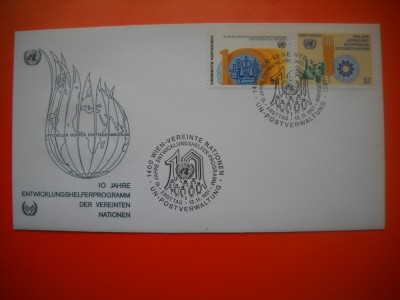 HOPCT PLIC FDC S NR 207 PROGRAM VOLUNTARIAT 20 ANI 1981 - ONU NATIUNILE UNITE- -BIROUL VIENA AUSTRIA foto