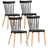 HOMCOM Set de 4 scaune stil scandinav cu spătar &icirc;nalt, șezut din polipropilenă, picioare din lemn de fag 48 x 52,5 x 83 cm negru | Aosom Romania