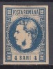 ROMANIA 1868 LP 23 REGELE CAROL I CU FAVORITI 4 BANI ALBASTRU GUMA ORIGINALA SARNIERA, Nestampilat