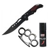 Set Briceag Vanatoare, Spray Paralizant, Rozeta Autoaparare DEPOX, Pliabil Otel Inox, 21.5cm / 12cm / 60ml, Negru