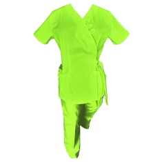 Costum Medical Pe Stil, Tip Kimono Verde Lime, Model Daria - XL, L