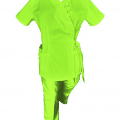 Costum Medical Pe Stil, Tip Kimono Verde Lime, Model Daria - 2XL, XL